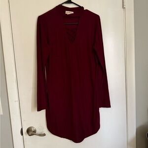 Derek Heart Deep Red Long Sleeve Dress
